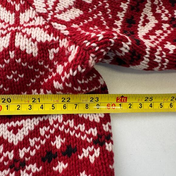 LL Bean Sweater Womens XL/1X Red White Fair Isle Lambswool Button Nordic Knit - Picture 7 of 7
